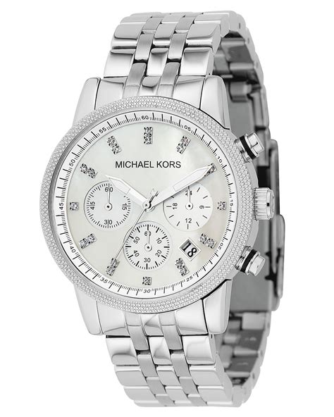 michael kors all stainless steel watch 5 atm|Michael Kors black chronograph watch.